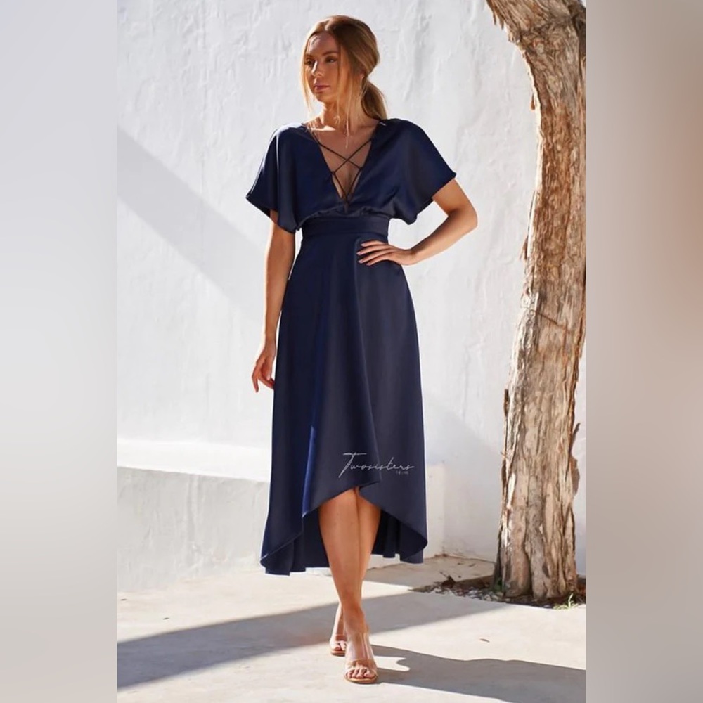 Two Sisters the Label Navy Satin Lilian Dress US size 6